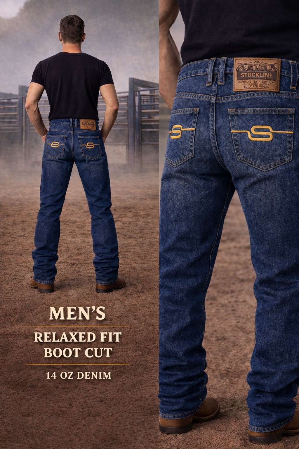 Men’s Western Boot Cut Jeans – 14 oz Relaxed Fit Denim | Stockline Supply Co