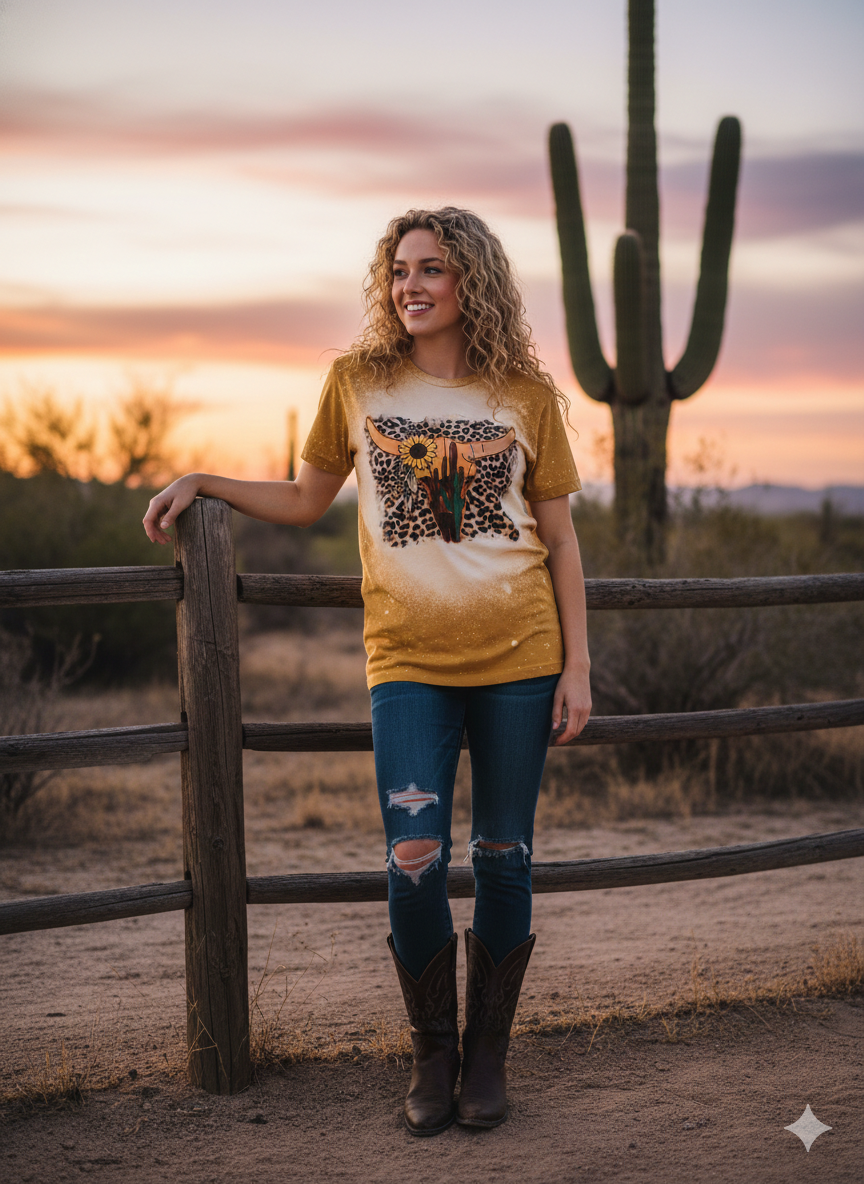 Desert Skull Bleached Graphic Tee – Western Shirt | Stockline Supply Co